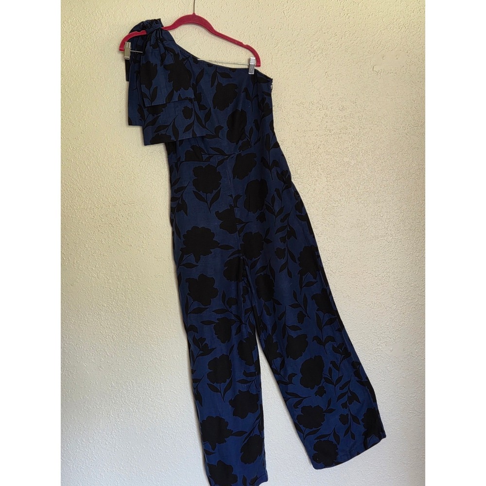 Kate Spade New York Target Blue Floral One Shoulder Bow Jumpsuit Size 4 Linen